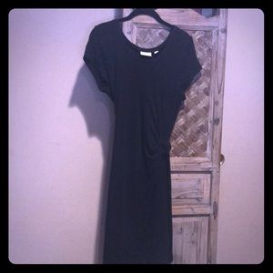 Sleeve black faux wrap dress